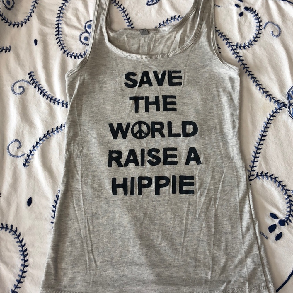 Save the world raise a hippie gray tank top
